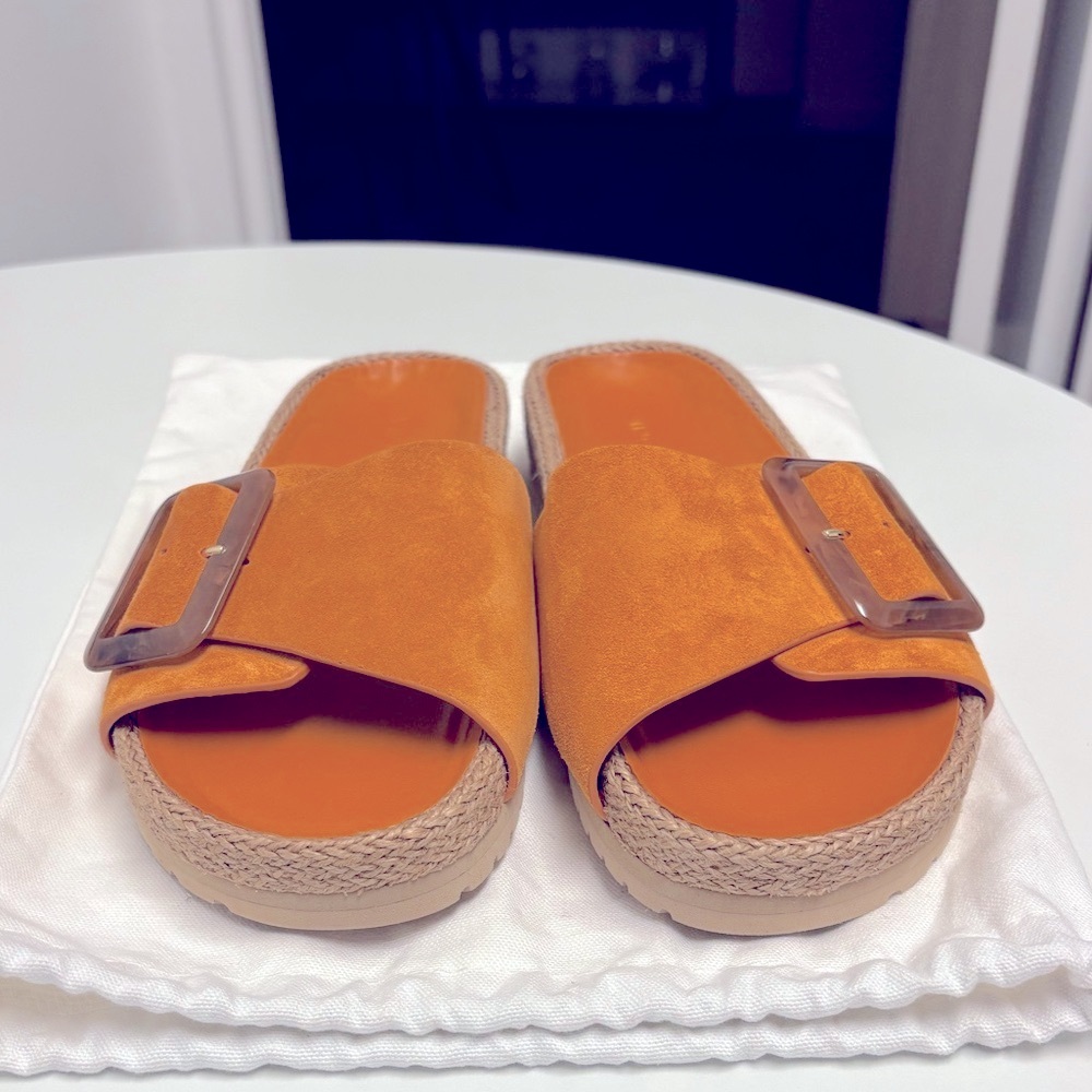 VINCE Grant Suede Buckle Slide Sandals – Orange Suede – NWOT – Size 9 (Fits 9.5) - Picture 8 of 11